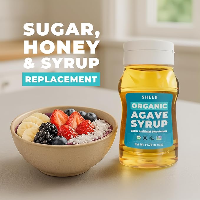 Sustainable Agave Co – Organic Light Agave Nectar – Natural Sweetener & Sugar Substitute – Vegan, Non-GMO, Gluten-Free Syrup for Coffee, Tea, and Baking – 11.75 oz Bottle