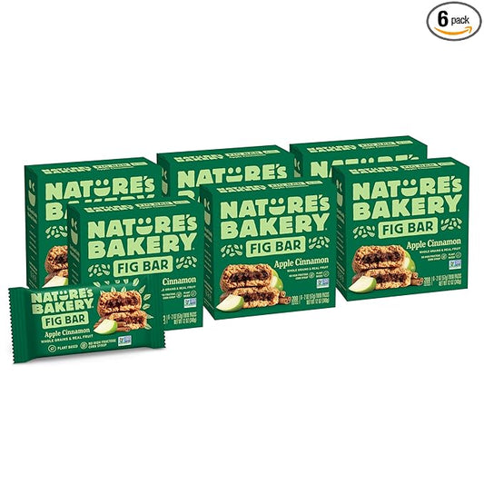 Nature’s Bakery Whole Wheat Fig Bars, Apple Cinnamon, Real Fruit, Vegan, Non-GMO, Snack bar, 6 Count (Pack of 6)