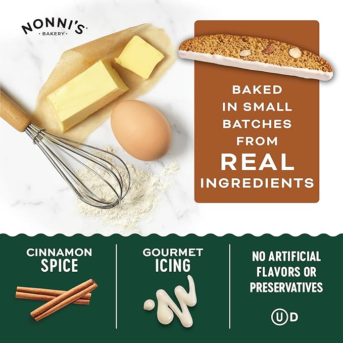 Nonni's Gingerbread Biscotti Holiday Cookies - 6 Boxes Gingerbread Cookies - Gingerbread Christmas Cookies w/Almonds & White Icing - Biscotti Individually Wrapped Cookies - Italian Cookies - 6.88 oz