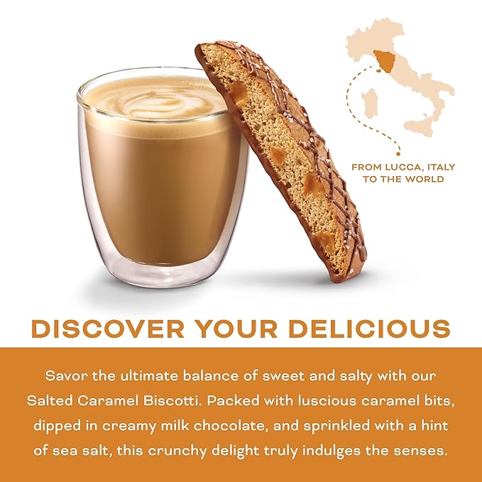 Nonni's Salted Caramel Milk Chocolate Biscotti Cookies — Individually Wrapped Italian Coffee Snack, Crunchy Twice-Baked, 90 Cal Each, 21 oz Carton