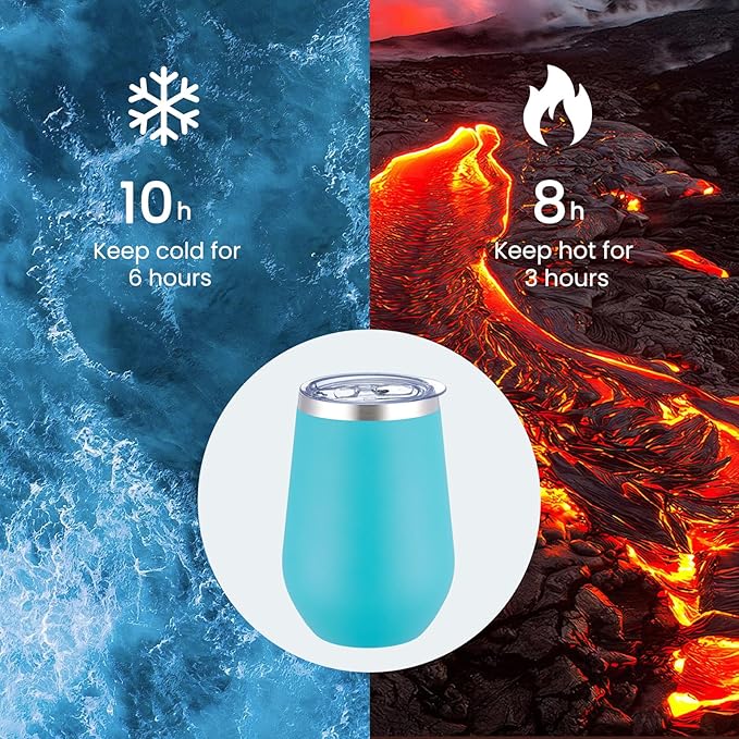 MEWAY 12oz Insulated Wine Tumbler with Lid and Straw - Double Wall Vacuum Stainless Steel Wine glass, Ideal for Travel and Office, Baby shower prizes for winners(Light Green,Set of 8)