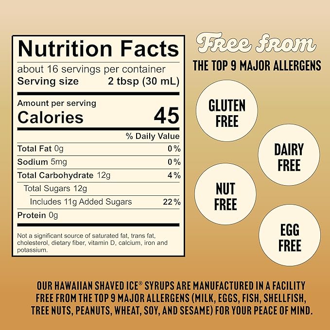 Hawaiian Shaved Ice Wedding Cake Syrup - Nut Soy Dairy Free - Flavor Fluffy & Crunchy Snow Cone Ice - Shelf Stable - Makes 64 Servings - 1 Gallon