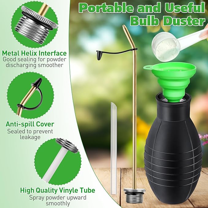 14OZ Diatomaceous Earth Powder Duster, Bulb Sprayer Insect Duster, Garden Powder Applicator Dispenser with Long Metal Tube for Home Organic Gardening Agricultural Supply