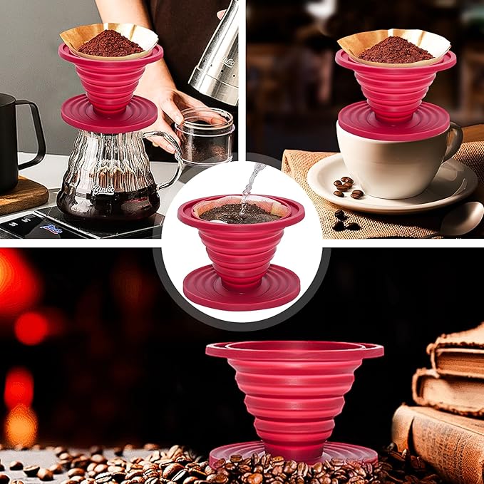 2 Pcs Collapsible Pour Over Coffee Dripper,Reusable Silicone Coffee Filter Holder,Food Grade Silicone,Suitable For Camping,Picnic,Party,Traveling,Office(Blue + Red)