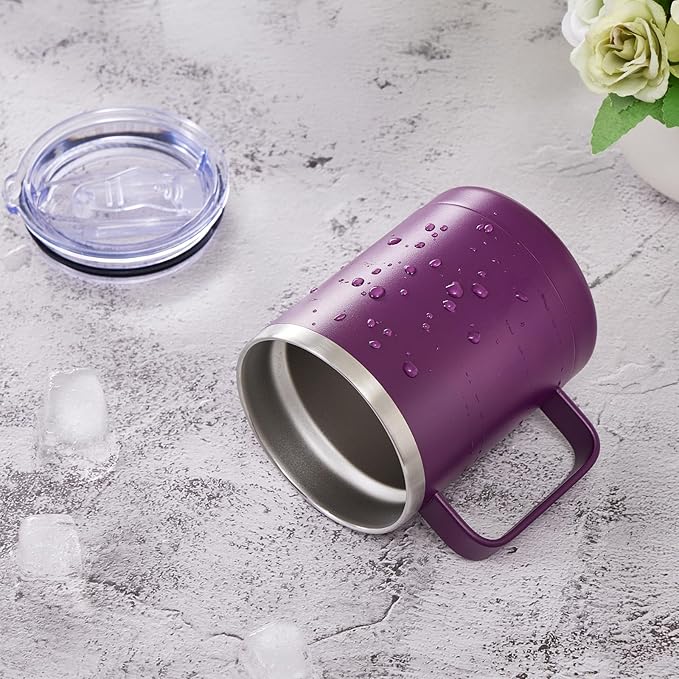 MEWAY 12oz Coffee Mug With Handle 2 Pack Bulk,Stainless Steel Insulated Travel Tumblers With Sliding Lid,Double Wall Vacuum Camping Cup for Hot & Cold Drinks Tea (Forest Green&Plum,Set of 2)