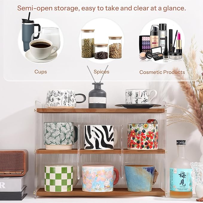 Coffee Mug Holder Wooden Cup Station Organizer 3-Tier Cup Holder for Coffee Bar Mug Display Rack for Countertop Mug Holder Shelf for Home Kitchen Nut Brown