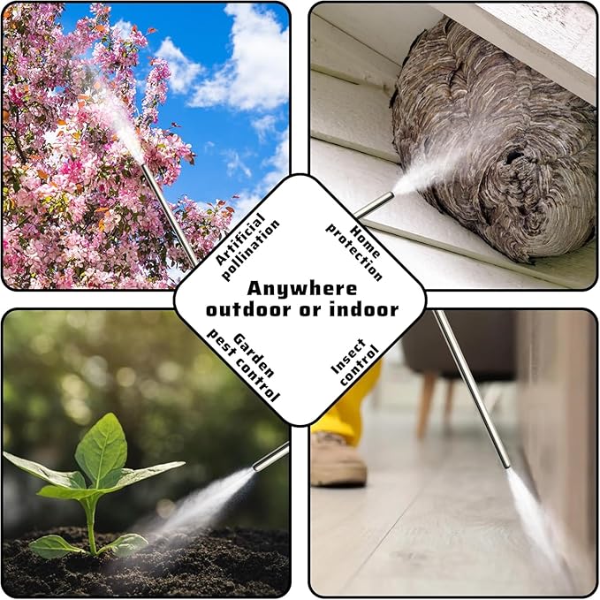 Diatomaceous Earth Powder Duster,Adjustable Powder Sprayer 24.5" to 44" with Push-Pull Air Pump,Stainless Steel Rod,8.5oz Transparent Tank,Powder Applicator for Indoor Outdoor Use