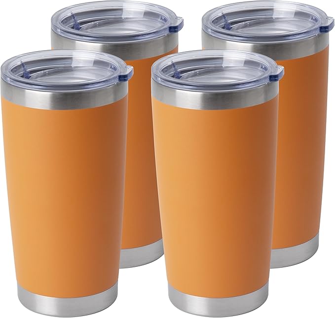 HASLE OUTFITTERS 20oz Stainless Steel Tumblers Bulk, Insulated Travel Cup with Lid, Double Wall Vacuum Coffee Mug for Cold & Hot Drinks 4 Pack, Orange
