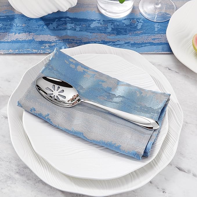 KEAWELL Premium Astra 4-Piece 9 inch Spoon Set – Mirror-Finished 18/10 Stainless Steel with Diamond-Faceted Handles Dishwasher Safe for Modern Dining (4, Serving Spoons and Slotted Spoons)