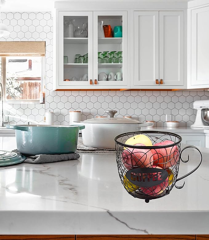 Coffee Pod Holder Large Capacity K Cup Holder, Multiuse Coffee Station Organizer, Espresso Capsule Storage, Wire Basket for food for Coffee Bar Counter, Black