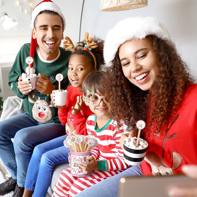 121 Pcs Christmas Wooden Coffee Stirrers with Holder and Wood Cocktail Coffee Stir Sticks Baby It's Cold Outside Disposable Drink Stirrers for Stirring Hot Restaurant Home Office(Pink)