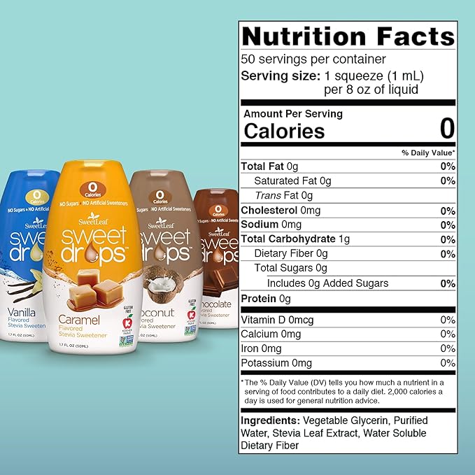 SweetLeaf Sweet Drops - Flavored Stevia Liquid Sweetener, Stevia Extract, Zero Calories, Gluten Free, Keto Friendly, Non GMO, Natural Flavor, Sugar Alternative - Variety Pack, 1.7 Fl Oz (Pack of 4)