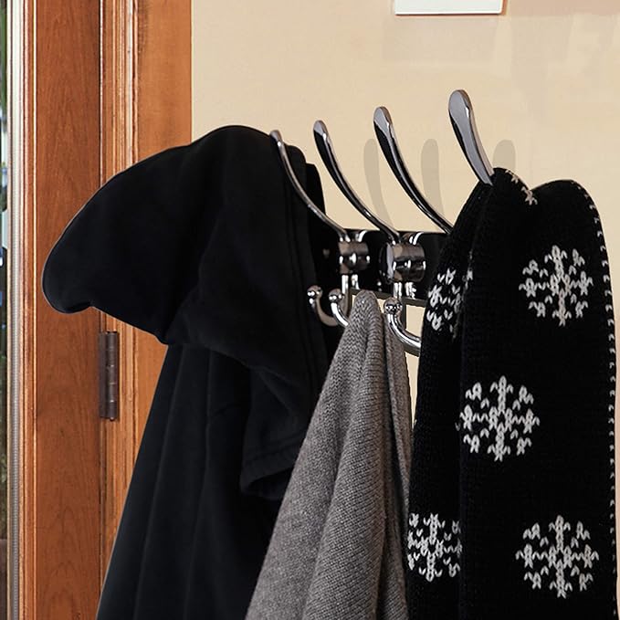 Dseap Coat Rack Wall Mounted - 5 Tri Hooks, Heavy Duty, Stainless Steel, Metal Coat Hook Rail for Coat Hat Towel Purse Robes Mudroom Bathroom Entryway,Chromed