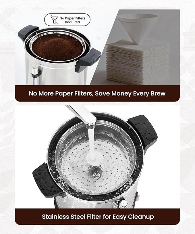 Commercial Coffee Maker 40-Cup Large Coffee Urn with Percolator Coffee Pot Electric 6L Stainless Steel Fast Brew Hot Water Dispenser for Tea Catering Events Home Office Easy Cleaning