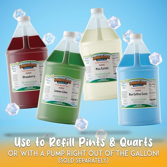 Hawaiian Shaved Ice Lemon-Lime Syrup - Nut Soy Dairy Free - Flavor Fluffy & Crunchy Snow Cone Ice - Shelf Stable - Makes 64 Servings - 1 Gallon