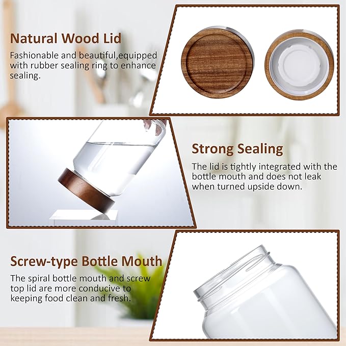 13.5 oz/400 ml Glass Jar with Airtight Wooden Screw Top Lid, Clear Stackable Food Storage Canister, Small Cute Decorative Glass Container for Coffee, Candy, Cookie, Sugar, Oatmeal, Salt, Spice
