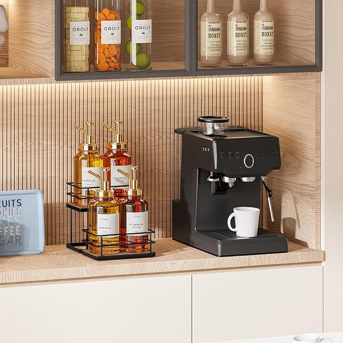 THYGIFTREE Coffee Syrup Rack Organizer 4 Bottle Syrup Holder Stand 2-Tier Storage Shelves for Kitchen Coffee Bar Station