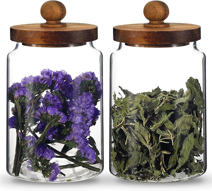 Glass Spice Jar Coffee Sugar Container Airtight Glass Jar Food Storage Canisters Bottle for Kitchen Seasoning Tea Herb Overnight Oats Bar Parfait Snacks (900ml/30oz-2pcs-A)