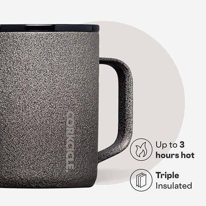 Corkcicle Classic Coffee Mug - Triple Insulated Stainless Steel for Travel - Shatter-Proof Lid - Keeps Drink Hot Over 3 Hours - Holiday Mug Gift - Great for Gifting Warmth - 16 oz - Steel Shadow
