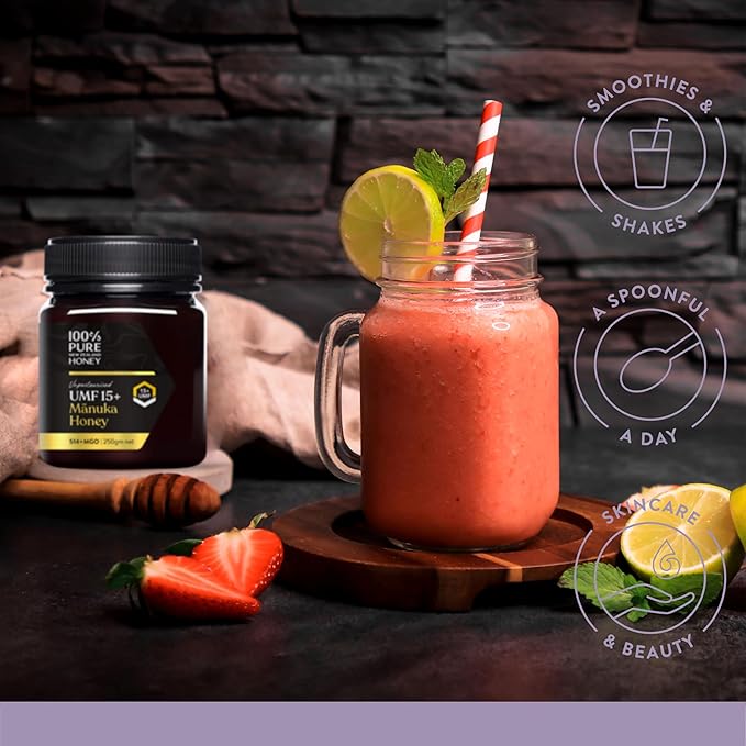 100% Pure New Zealand Honey - Certified UMF 15+ (MGO 512+) Raw Manuka Honey, 8.8 Ounce (250g) (Pack of 1)