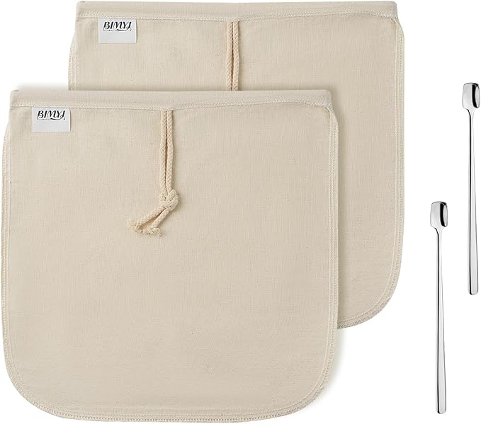 Reusable Cold Brew Bags & Cold Brew Coffee Bags Reusable - for Toddy Systems | 12.8 Inch Large 100% Natural Organic Cotton Cold Brew Filter Bags 2-Pack + 2 Bonus 304 Silver Spoons