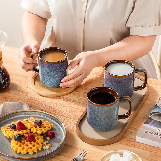 vancasso Coffee Mugs Set of 6, 12 Oz Ceramic Coffee Cups with Handle, Ceramic Unique Glaze Coffee Cup for Cappuccino, Latte, Tea, Cocoa, Dishwasher & Microwave Safe Gift Sets, Blue, Series ONION