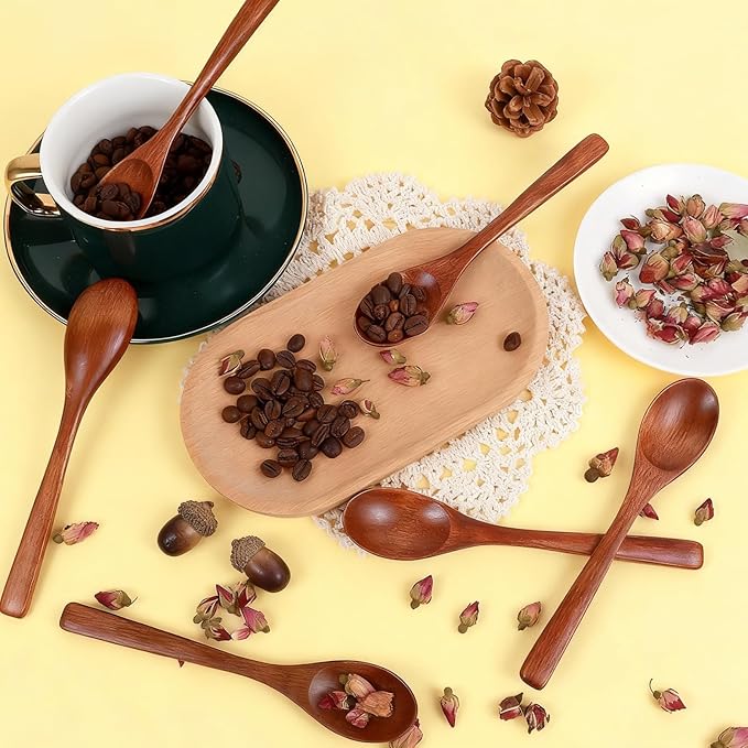 6 Pcs Small Wooden Spoons, 6.3 Inch Honey Spoon, Small Wooden Utensils for Eating Serving Table Spoon Wood Utensil Set for Home Kitchen Cooking, Stirring, Soup, Coffee, Tea, Dessert, Cereal