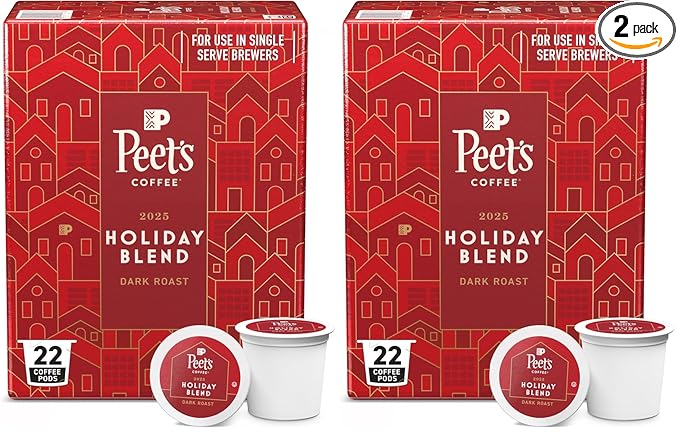 Peet's Coffee, Dark Roast Single Serve Coffee Pods - Holiday Blend 22 Count (1 Box of 22 Pods) (Pack of 2)