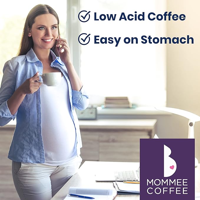 Mommee Coffee - Half Caf | Low Acid, Organic, Fair Trade, Water Processed | Whole Bean, 22 oz.
