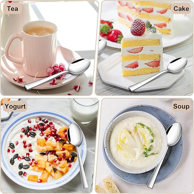 TeamFar Teaspoon Set of 24, 6.7 Inch Stainless Steel Mini Tea Spoons, Small Spoon Silverware for Coffee Tea Soup Dessert, Non-Toxic & Heavy Duty, Mirror Polished & Dishwasher Safe