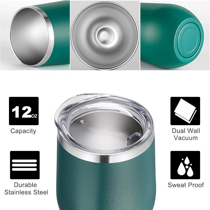 VEGOND Wine Tumblers Bulk 12 Pack, 12oz Stainless Steel Stemless Wine Glass with Lids and Straws, Double Wall Vacuum Insulated Tumbler Cup, Coffee Mug for Cold Hot Drinks