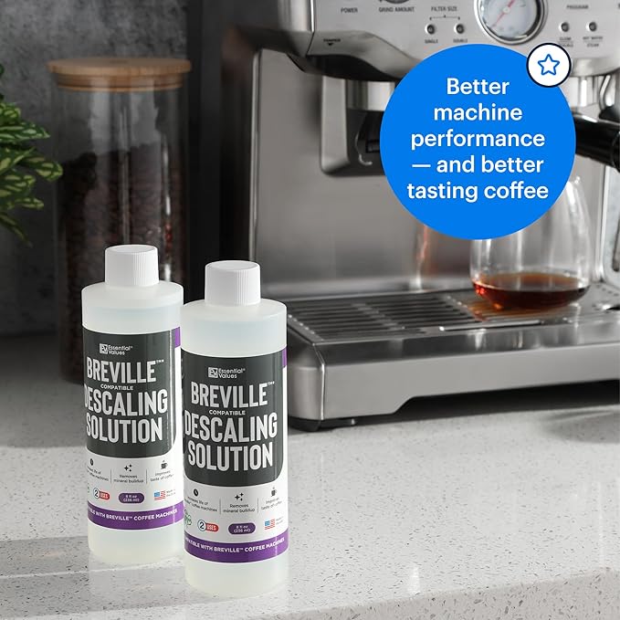 Essential Values Descaling Solution Compatible with Breville - Coffee Pot Cleaner - Descaler Specially Formulated for Breville Coffee Machines - 12 Month Supply, 2-Pack
