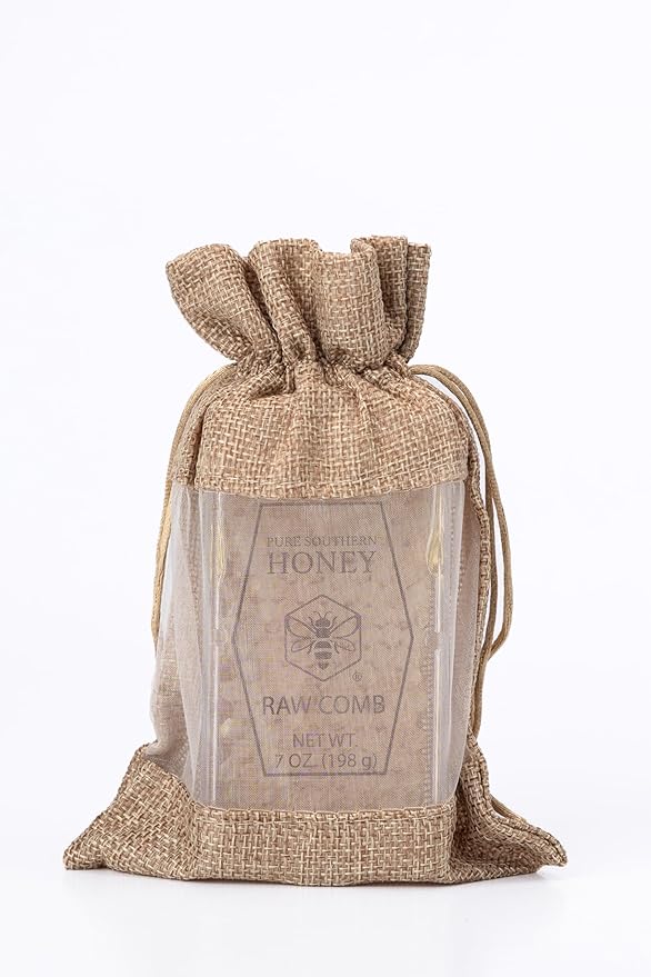 100% Authentic, USA - Made Raw Edible Honeycomb Gift Bag Approx. 7 oz. – Pure Southern Honey – Gourmet - Non - GMO, No Additives, All - Natural Sweetener (Comb Gift Bag)