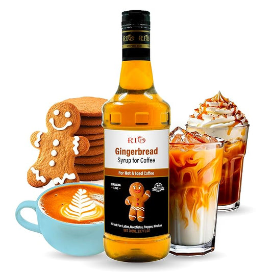 RIO Gingerbread Flavoring Coffee Syrup for Hot or Iced Drinks and Desserts, Spiced and Warming Coffee Syrup Flavoring Sweetened with Pure Cane Sugar, Barista-Grade  Flavor Syrups For Drinks at Home & Work - 700ml
