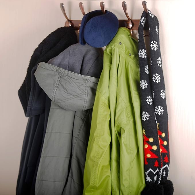 Dseap Wall Mounted Coat Rack - 5 Tri Hooks, Heavy Duty, Stainless Steel, Metal Coat Hook Rail for Coat Hat Towel Purse Robes Mudroom Bathroom Entryway (Antique Copper, 2 Packs)