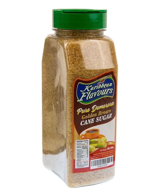 Karibbean Flavours Culinary Demerara Golden Brown Cane Sugar (2lb) | Non GMO | All Natural | Genuine From Demerara Guyana Where It Was Created