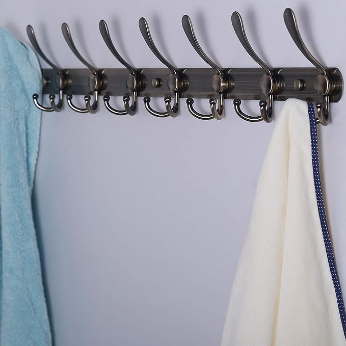 Dseap Coat Rack Wall Mount - 29.5” Long 8-Tri-Hooks Heavy Duty Coat Hanger Rail Wall Hooks for Hanging Coats Hats Clothing Clothes Purse Mudroom Entryway, Bronze