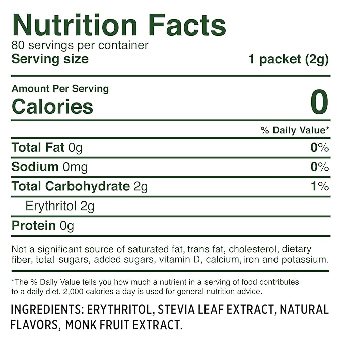 Whole Earth Sweetener Co. Stevia & Monk Fruit Sweetener, Erythritol Sweetener, Stevia Packets, Sugar Substitute, Natural Sweetener, 80 Count (Pack of 12), Packaging may vary