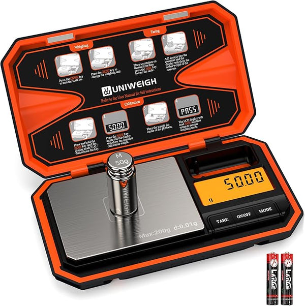 Digital Pocket Scale 200g/0.01g, Digital Scale Grams,6 Units Conversion Jewelry Scales,Coins Scale with LCD Display,Tare Function for Food,Powder,Small Items(Battery Included)-Orange