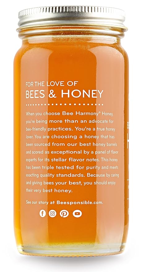 Bee Harmony American Raw Wildflower Honey, 12 OZ (Pack of 2 Jars)