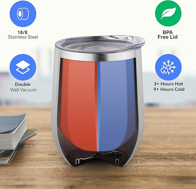 DOMICARE Stainless Steel Wine Tumbler Bulk with Lid, Personalized Insulated Tumblers Set, 12oz Travel Coffee Cups Pack of 12, Stainless steel