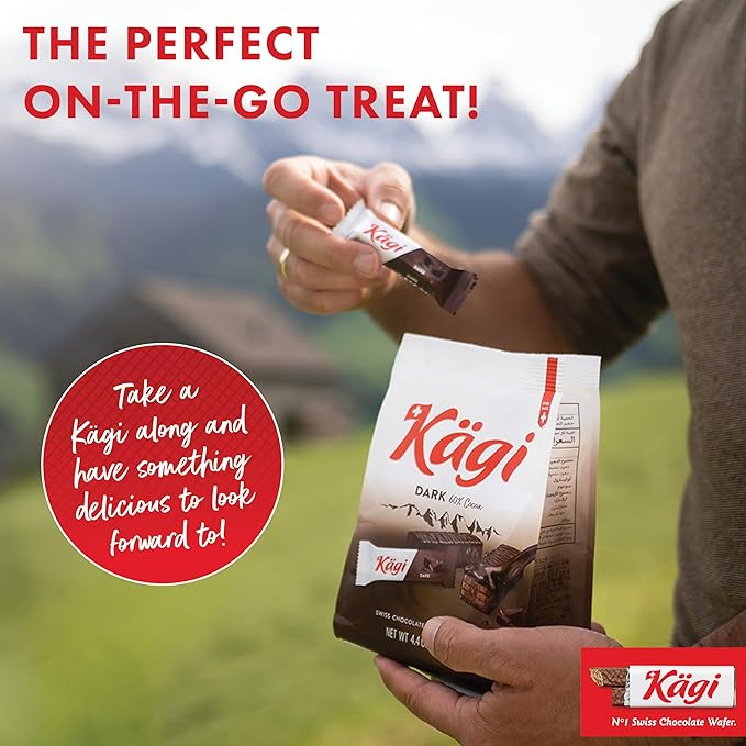 Swiss Dark Chocolate Covered Mini Wafers by Kägi, Crispy Coated Sweet Snacks, Premium Individually Wrapped, 3 Pack, 125g