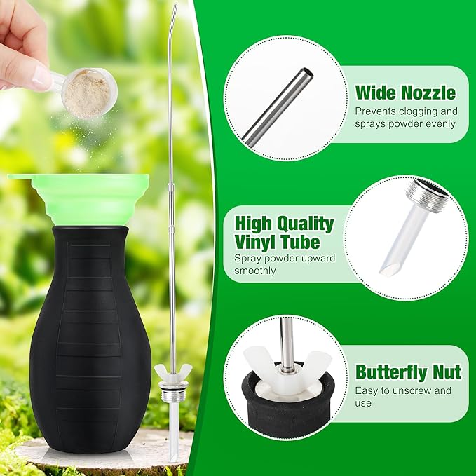 Powder Duster with Long Metal Tube – Bulb Applicator for Diatomaceous Earth, Garden & Home, Lightweight Handheld Dispenser for Organic Soil, Plants & Pest Management (1 Pack)
