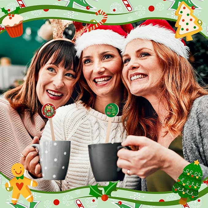 121 Pcs Christmas Wooden Coffee Stirrers with Holder and Wood Cocktail Coffee Stir Sticks Baby It's Cold Outside Disposable Drink Stirrers for Stirring Hot Restaurant Home Office(Green)