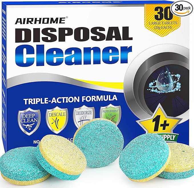 Garbage Disposal Cleaner & Deodorizer Tablets – 30 Count 15-Month Supply, Dual Enzyme Deep Cleaning Pods with Tea Tree, Mint & Lemon Oils, Eco-Friendly, Fits All Kitchen Drains