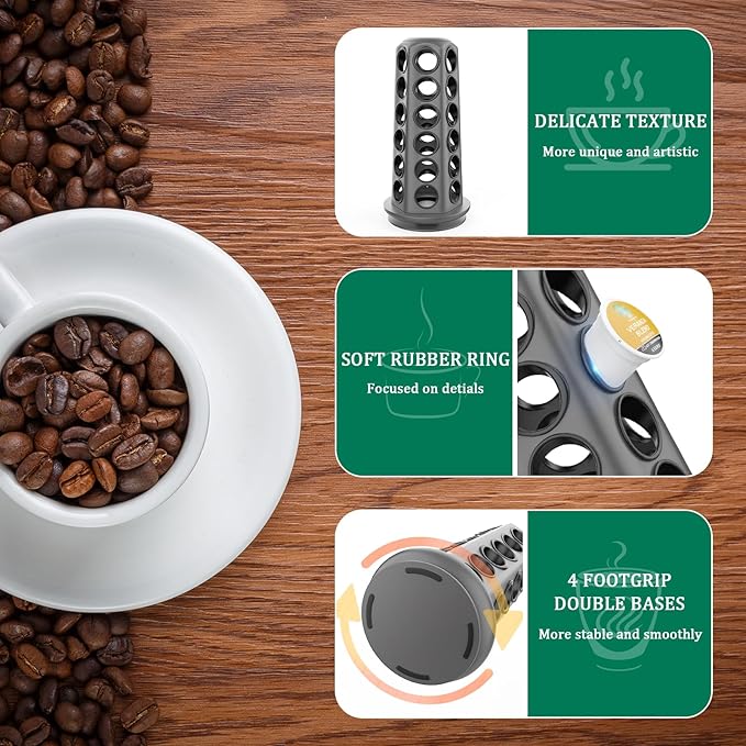 CSH K Cup Holder, 36 K Cup Storage, Coffee Pod Organizer Carousel, Spins 360 Degree Quietly, Kcup Holder for Counter, Kitchen, Office, Matte Gray