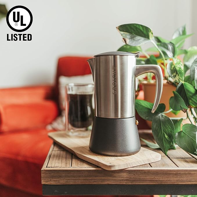 GROSCHE Milano Steel | 10 Espresso Cup | Stovetop Espresso Maker: Stainless Steel Moka Pot for Greca, Induction, Electric & Gas Stoves | Dishwasher Safe Stovetop Espresso Maker Moka Pot