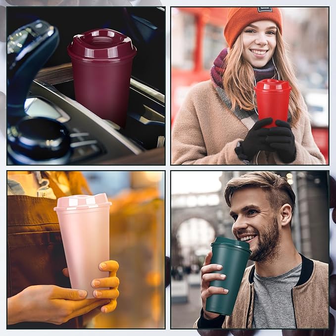 Domensi 15 Pack Reusable Coffee Cups with Lids 16 oz Disposable Travel Cups Bulk Plastic to Go Coffee Tumblers for DIY Hot Cold Drink Party Favors Coworker, Microwaveable (Multi Colors)