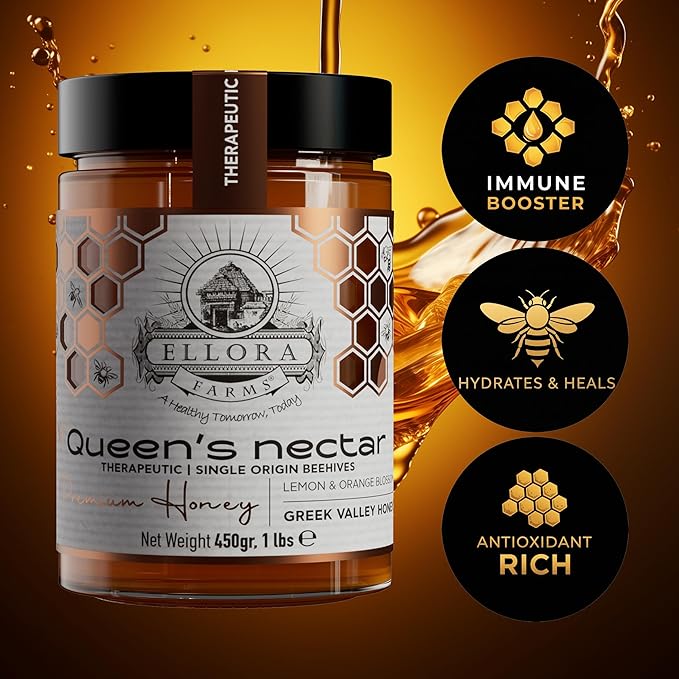 Ellora Farms Organic Honey, Thyme and Orange Blossom Raw Honey Organic Unfiltered, Single Origin Unfiltered Superfood, Includes Wooden Dipper, 1 lb Each, Twin Pack