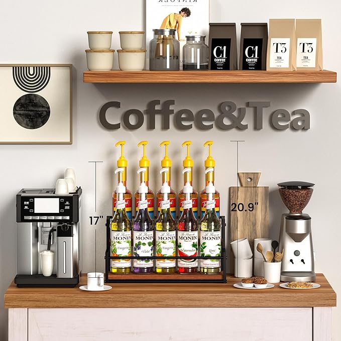 THYGIFTREE Coffee Syrup Rack Organizer 2-Tier 10 Syrup Bottles Holder Stand for Coffee Bar Storage Shelves for Syrup, Wine, Dressing for Kitchen Coffee Station